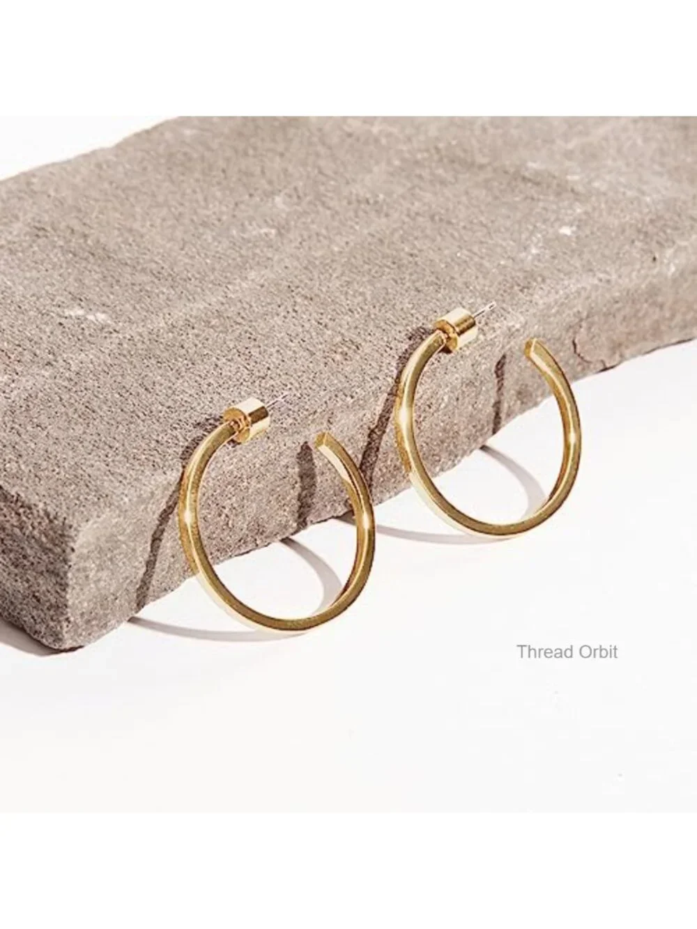 14K Gold Plated Thin Square Edge Open Hoop Earrings Lightweight Hoops